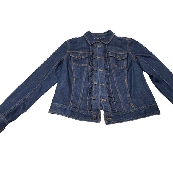 Talbots Women's Petite Ruffled Denim Jacket Dark Wash Small Petite SP - NWT Butt - Picture 10 of 10